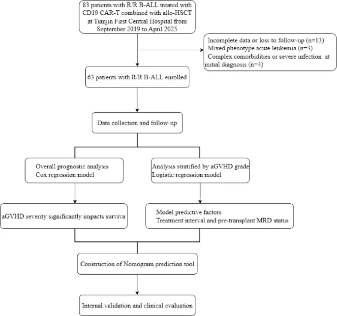 CD19 CAR-T gevolgd door allo-HSCT bij R/R B-ALL: nomogram stratificeert risico op aGVHD en overleving